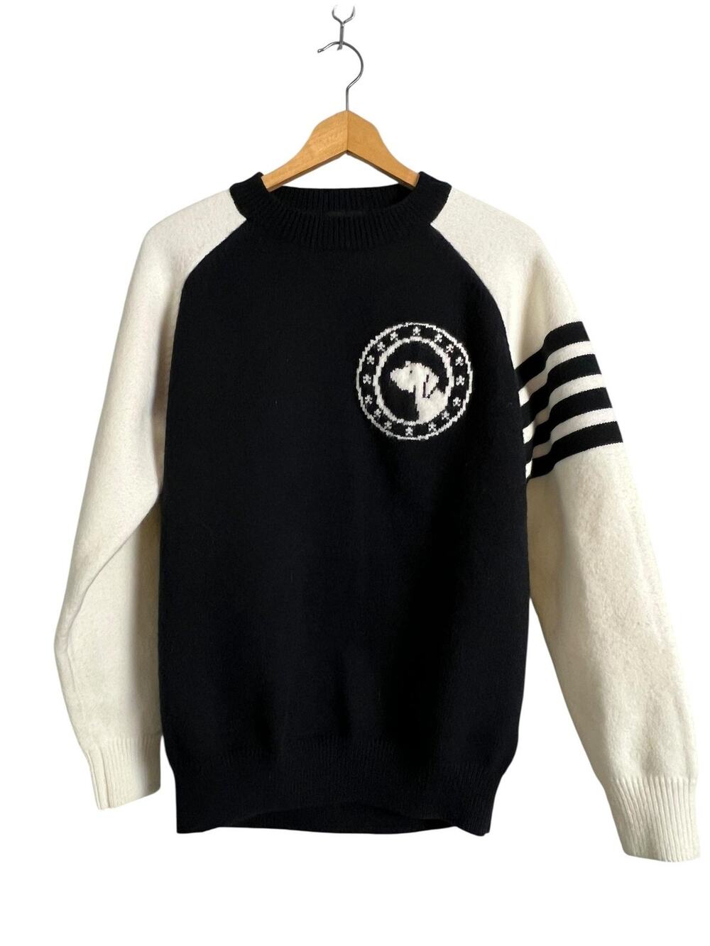 Burke Victor Sweater Mens Medium Black Dog Graphic Stripe Knit Made USA